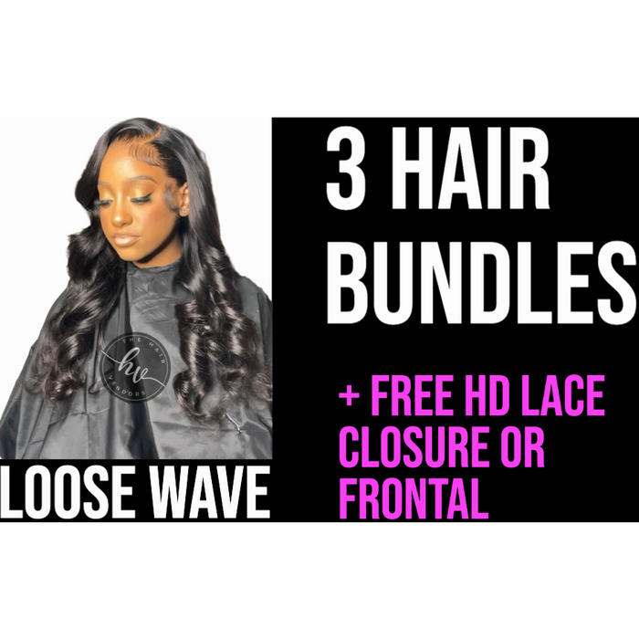 3 BODY LOOSE WAVE HAIR BUNDLES + HD LACE FRONTAL OR CLOSURE